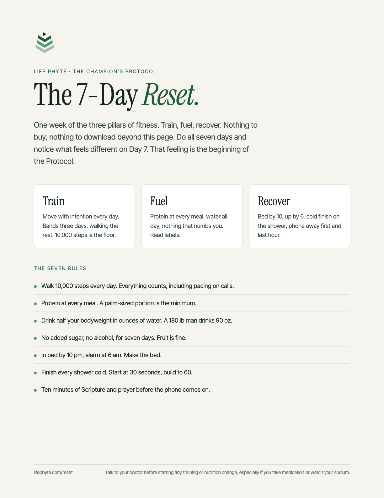 The 7-Day Reset checklist, page one